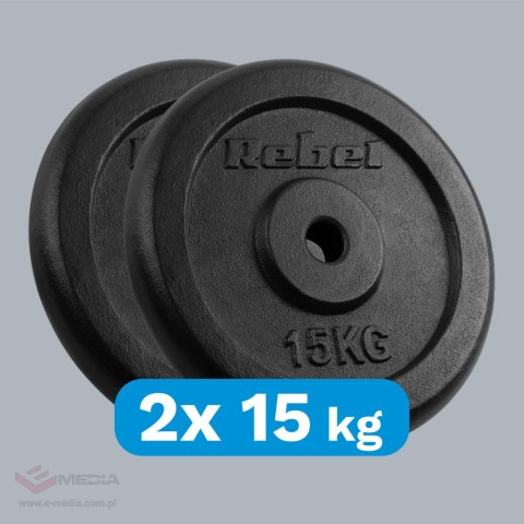 Obciążenie żeliwne zestaw 2x15kg, otwór 31mm, talerz klasyczny, REBEL ACTIVE