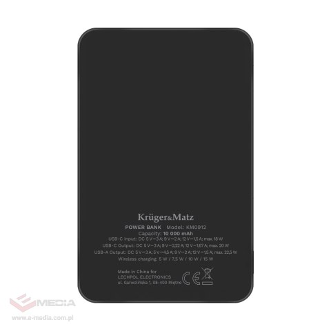 POWERBANK indukcyjny Kruger&Matz 10000 mAh Mag Safe czarny