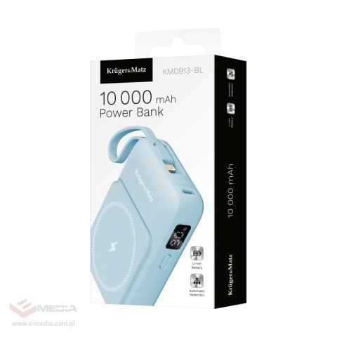 POWERBANK indukcyjny Kruger&Matz 10000 mAh Mag Safe z kablem niebieski