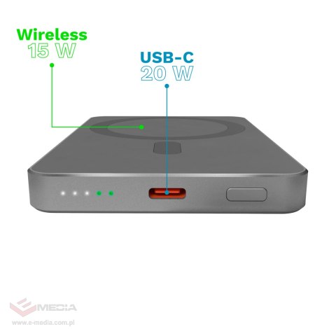 POWERBANK indukcyjny Kruger&Matz 5000 mAh Mag Safe szary