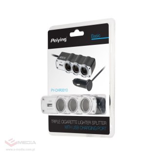 Rozdzielacz gniazda zapalniczki samochodowej x3 z kablem i USB