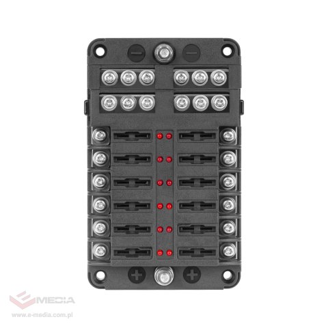 Skrzynka bezpieczników FB-12 z szyną ujemną i LED