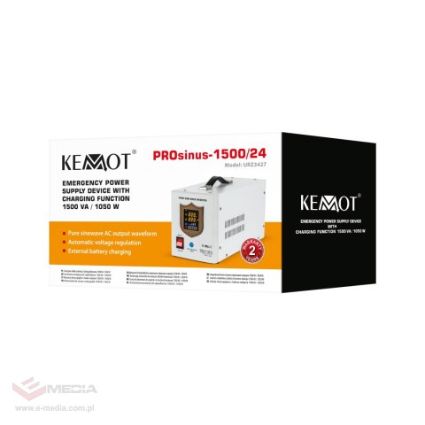 Zasilacz awaryjny KEMOT PROsinus-1500/24 przetwornica z czystym przebiegiem sinusoidalnym i funkcją ładowania 24V 230V 1500VA/10