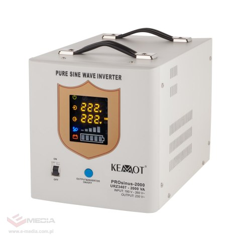 Zasilacz awaryjny KEMOT PROsinus-2000 przetwornica z czystym przebiegiem sinusoidalnym i funkcją ładowania 12V 230V 2000VA/1200W