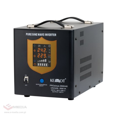 Zasilacz awaryjny KEMOT PROsinus-3500/48 przetwornica z czystym przebiegiem sinusoidalnym i funkcją ładowania 48V 230V 3500VA/24