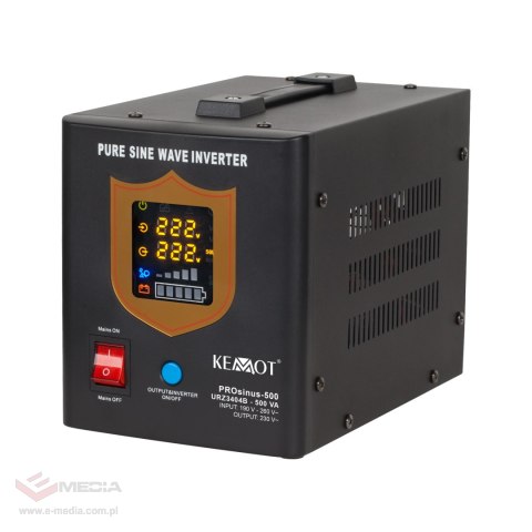 Zasilacz awaryjny KEMOT PROsinus-500 przetwornica z czystym przebiegiem sinusoidalnym i funkcją ładowania 12V 230V 500VA/300W - 