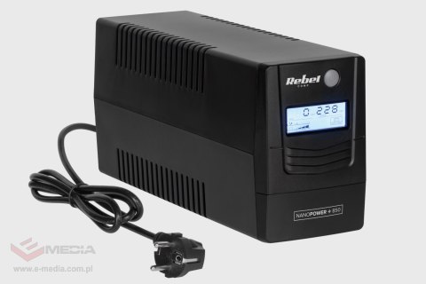 Zasilacz awaryjny komputerowy UPS REBEL model Nanopower Plus 850 ( offline, 850VA / 480W , 230 V , 50Hz , LCD , USB , RJ45 )