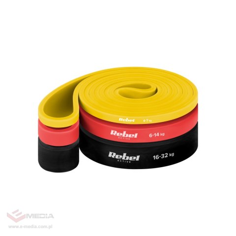 Zestaw gum do ćwiczeń lateksowy - Power Band PLs-1, 4-32 kg, 3 gumy, REBEL ACTIVE