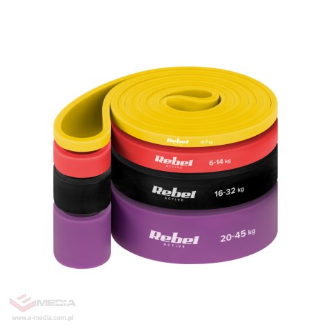 Zestaw gum do ćwiczeń lateksowy - Power Band PLs-2, 4-45 kg, 4 gumy, REBEL ACTIVE