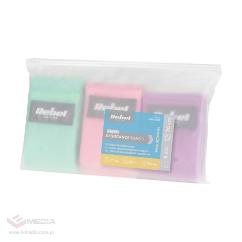 Zestaw gum do ćwiczeń materiałowy - Mini Band M, 27-55 kg, 3 gumy materiałowe, REBEL ACTIVE