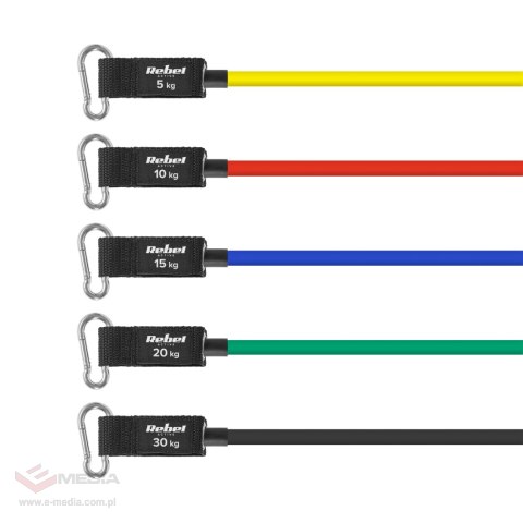 Zestaw gum oporowych do ćwiczeń - Power Tube Set , 5-80 kg, 5 gumy, REBEL ACTIVE