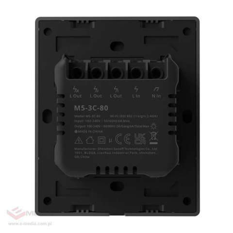 Inteligentny przełącznik ścienny WiFi SONOFF M5-3C-80 (3-kanałowy, do ramki, grafitowy)