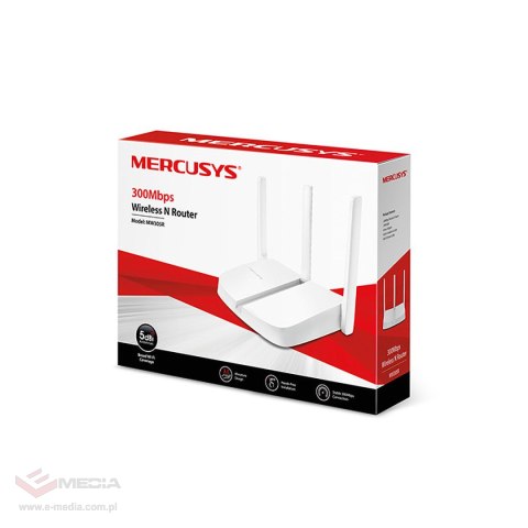 ROUTER MW305R, bezprzewodowy, jednopasmowy, 300 Mb/s, 802.11n/g/b, 3xLAN, 1xWAN, 3 anteny/ MERCUSYS