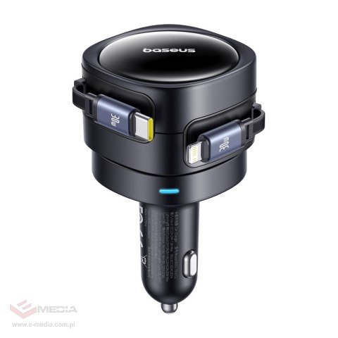 Ładowarka samochodowa Baseus Enjoyment Max z kablami USB-C+Lightning 60W Czarny