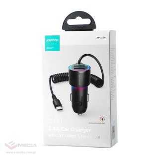 Ładowarka samochodowa Joyroom JR-CL24, 2x USB + kabel USB-C (czarna)