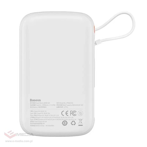 Powerbank Baseus Qpow Pro z kablem USB-C, USB-C, USB, 10000mAh, 22.5W (biały)