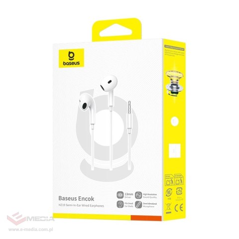 Przewodowe słuchawki douszne Baseus Encok HZ19 Białe