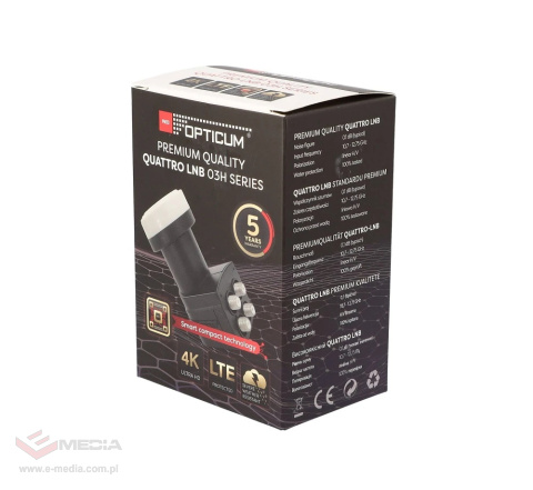 Konwerter LNB QUATTRO OPTICUM RED 03H PREMIUM (DLA MULTISWITCHY)