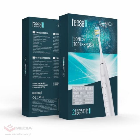 Soniczna szczoteczka do zębów TEESA SONIC 2 biała, 5 trybów pracy, etui podróżne , USB typ C