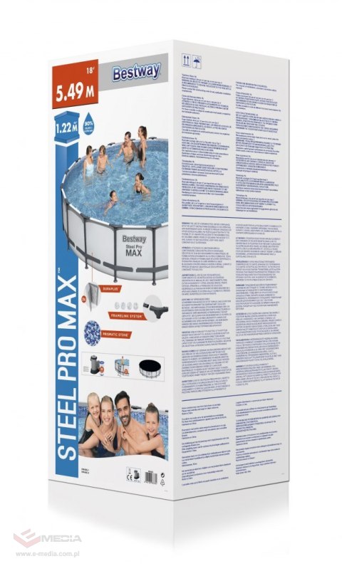 Basen stelażowy Steel Pro MAX 549x122 Szary 18FT BESTWAY 5w1 + Pompa + Pokrywa + Drabinka