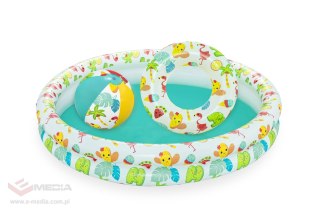 Dmuchany Basen 3w1 dla dzieci 122x20cm Tropikalny BESTWAY + Kółko do pływania + Piłka plażowa