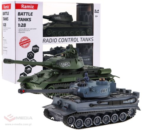 Zdalnie sterowane 2 czołgi T-34 vs Tiger dla dzieci 3+ Strzelające modele + Wielka Bitwa Czołgów