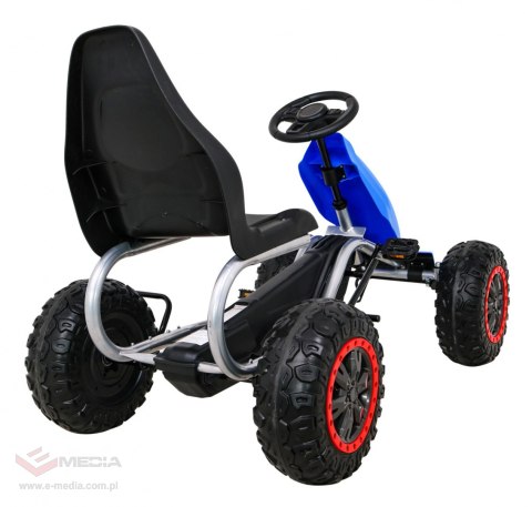 Duży Gokart Strong na pedały dla dzieci Niebieski + Obciążenie 100 kg + Koła EVA + Hamulec ręczny + Sportowy fotel