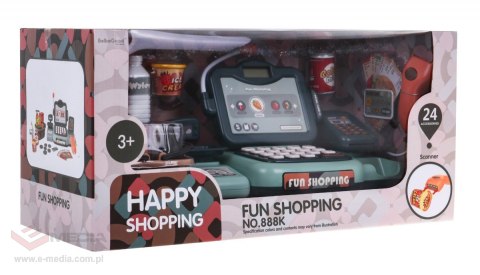Interaktywna Kasa fiskalna dla dzieci 3+ Zabawa w sklep + Skaner + Kalkulator + Mikrofon + Waga + Koszyk + Akcesoria 24 el.