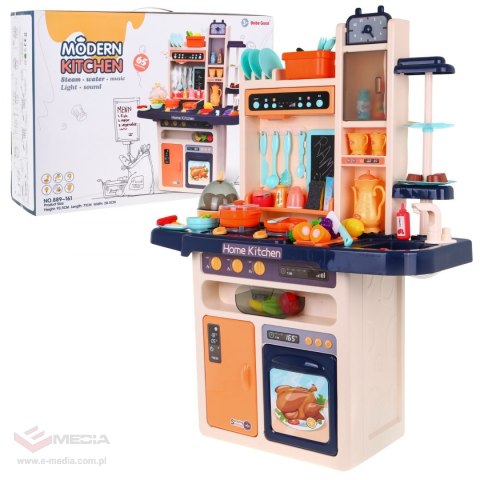 Stylowa niebieska Kuchnia dla dzieci 3+ Kran z wodą + Interaktywny palnik z parą + Panel audio 65 el.