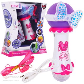 Mikrofon do karaoke dla dzieci 3+ różowy Funkcja zmiany głosu + Światełka + MP3