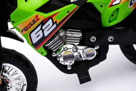 Motorek Cross dla dzieci Pojazd na akumulator Zielony + Pomocnicze kółka + Dźwięki LED