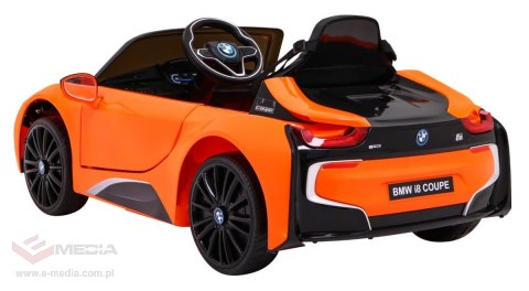 BMW I8 Lift Auto na akumulator Pomarańczowy + Pilot + Wolny Start + 3-pkt pasy + MP3 USB + LED