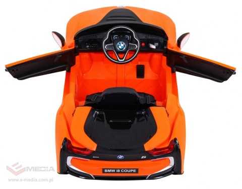 BMW I8 Lift Auto na akumulator Pomarańczowy + Pilot + Wolny Start + 3-pkt pasy + MP3 USB + LED