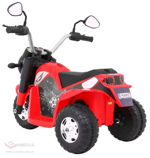 Motorek MiniBike na akumulator dla dzieci Czerwony + Dźwięki + Światła LED + Ekoskóra