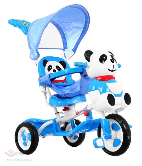 3-kołowy Rowerek dla dzieci Panda Niebieski + Dźwięki + Daszek + Barierka + Podnóżek + Rączka + Schowek