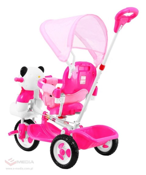 3-kołowy Rowerek dla dzieci Panda Różowy + Dźwięki + Daszek + Barierka + Podnóżek + Rączka + Schowek