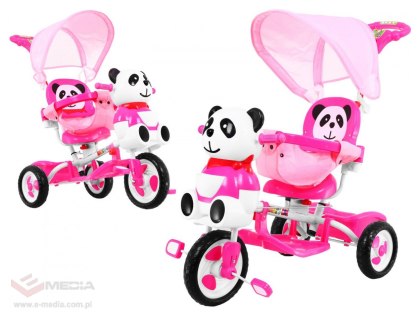 3-kołowy Rowerek dla dzieci Panda Różowy + Dźwięki + Daszek + Barierka + Podnóżek + Rączka + Schowek