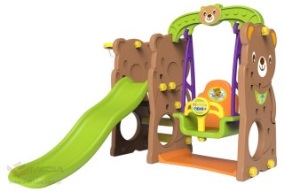 Zjeżdżalnia ogrodowa 3w1 Huśtawka Koszykówka dla dzieci Miś