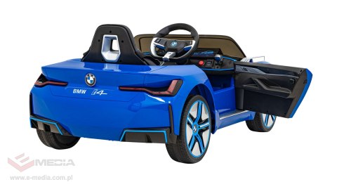 Autko BMW i4 na akumulator dla dzieci Niebieski + Wolny Start + EVA + Ekoskóra + Audio LED + Pilot