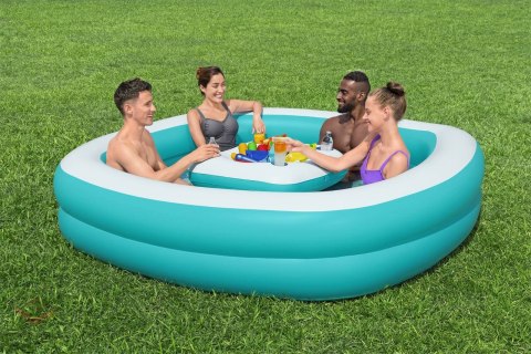 Dmuchany Basen dla rodziny 218x218x48 BESTWAY + Pływający Stolik Wyspa na napoje
