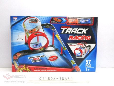 Tor Wyścigowy z Beczką dla dzieci 3+ Części konstrukcyjne 57 el. + 2 Autka + Napęd pull back