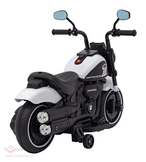 Motorek Chopper FASTER na akumulator dla dzieci Biały + Radio FM + Panel audio + LED