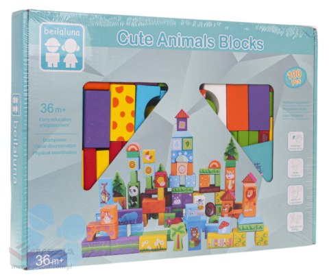 Zestaw Drewnianych Klocków Zwierzątka 100el.