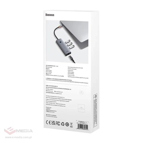 Hub 4w1 Baseus UltraJoy USB-C do 3x USB 3.0 + RJ45 (szary)