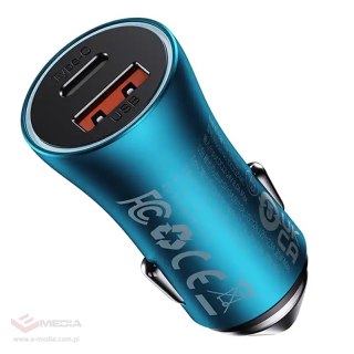 Ładowarka samochodowa Baseus Golden Contactor Max, USB + USB-C, 60W (niebieska)
