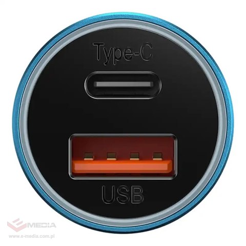 Ładowarka samochodowa Baseus Golden Contactor Max, USB + USB-C, 60W (niebieska)