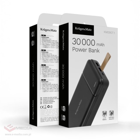 PowerBank Kruger&Matz 30000 mAh Li-ion z funkcją QC oraz PD