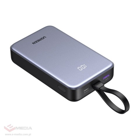 Powerbank 20000mAh Ugreen PB505, USB + USB-C, wbudowany kabel, 20W (szary)