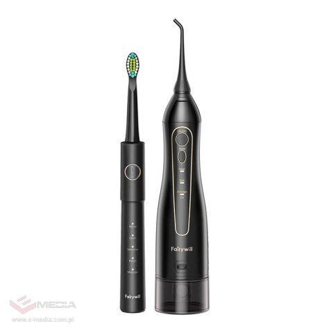 Szczoteczka soniczna do zębów z zestawem końcówek oraz irygatorem FairyWill FW-5020E + FW-E11 (czarna)