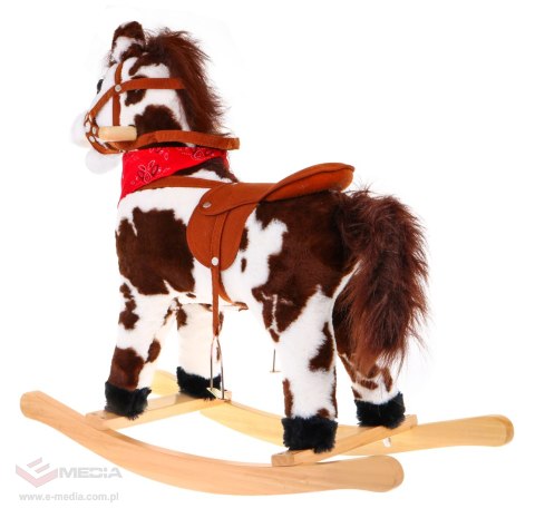 Łaciaty konik na biegunach dla dzieci + Interaktywne efekty + Plusz Drewno
